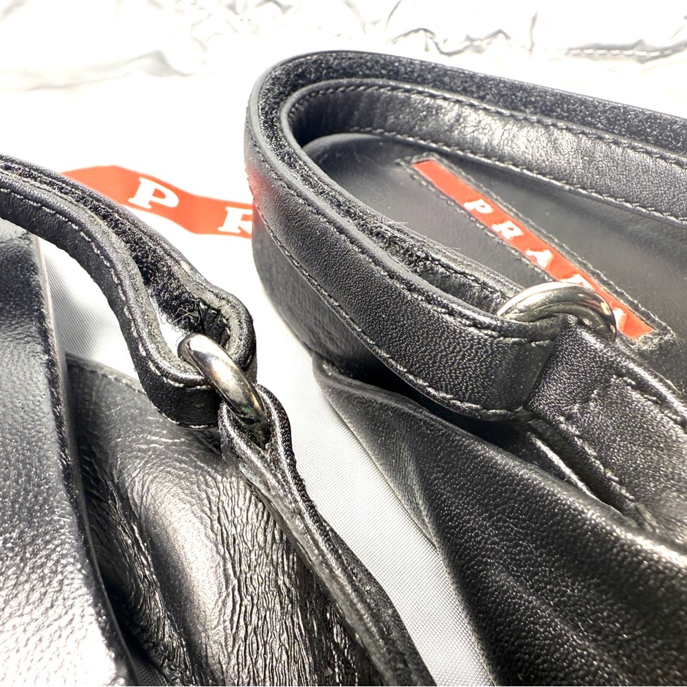 Prada  Velcro Fastening Black Criss Cross Leather Sandals. Size 7 - Picture 7 of 10